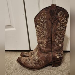 Corral Teen Bown Distressed Leather Cowboy Boots Style A1116 size 6.5